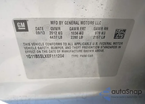 2014 Chevrolet Malibu 1Ls из США, поврежденный, VIN 1G11B5SLXEF111204